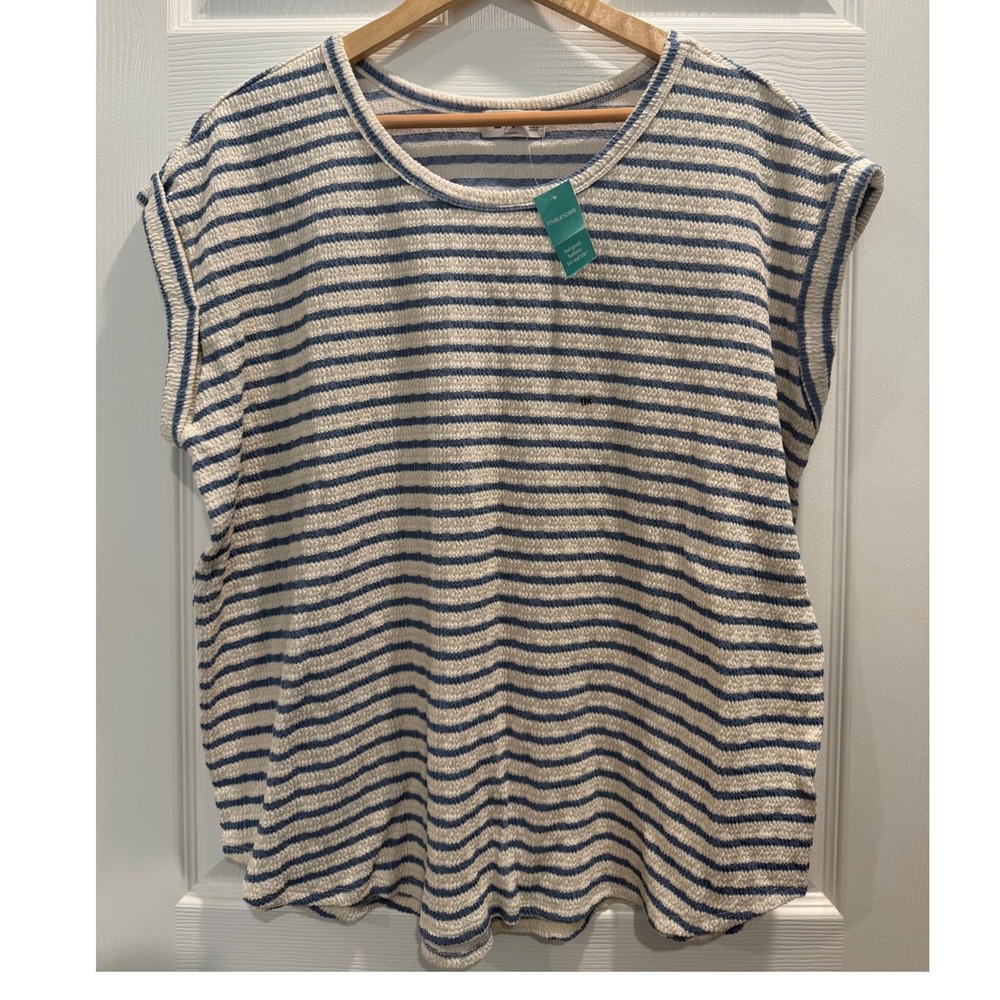 Maurices 24/7 Blue White Striped Textured Cap Sleeve Top 0X NEW Coastal Everyday